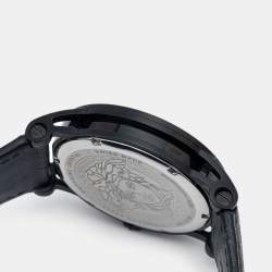 Pre Owned Versace Black PVD Coated Stainless Steel Leather Palazzo VERD00218 Men's Wristwatch 43 mm