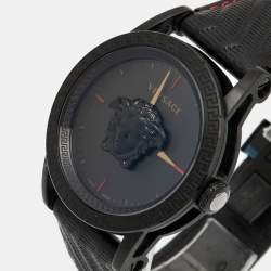 Pre Owned Versace Black PVD Coated Stainless Steel Leather Palazzo VERD00218 Men's Wristwatch 43 mm