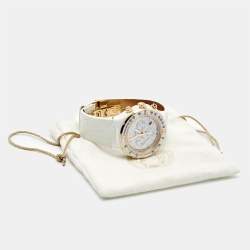 Versace White Ceramic Rose Gold Plated Stainless Steel Leather DV One Chronograph 28C Unisex Wristwatch 42 mm