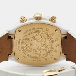 Versace White Ceramic Rose Gold Plated Stainless Steel Leather DV One Chronograph 28C Unisex Wristwatch 42 mm