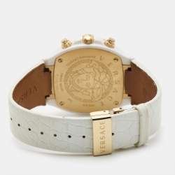 Versace White Ceramic Rose Gold Plated Stainless Steel Leather DV One Chronograph 28C Unisex Wristwatch 42 mm