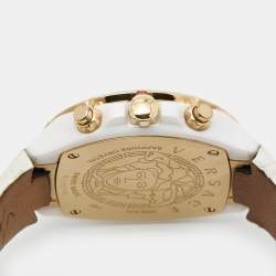 Versace White Ceramic Rose Gold Plated Stainless Steel Leather DV One Chronograph 28C Unisex Wristwatch 42 mm