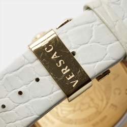 Versace White Ceramic Rose Gold Plated Stainless Steel Leather DV One Chronograph 28C Unisex Wristwatch 42 mm