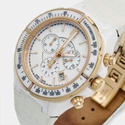 Versace White Ceramic Rose Gold Plated Stainless Steel Leather DV One Chronograph 28C Unisex Wristwatch 42 mm