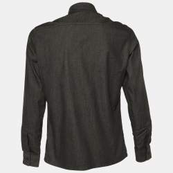 Versus Versace Black Cotton Logo Button Embellished Shirt M