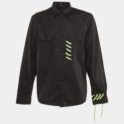 Pre Owned Versus Versace Black Cotton Lace Detail Shirt XXL