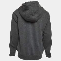 Pre Owned Versus Versace Grey Cotton Knit Logo Tape Zip Detail Hooded Jacket XL