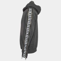 Pre Owned Versus Versace Grey Cotton Knit Logo Tape Zip Detail Hooded Jacket XL