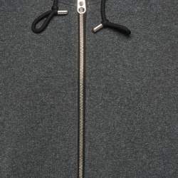 Pre Owned Versus Versace Grey Cotton Knit Logo Tape Zip Detail Hooded Jacket XL