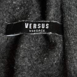 Pre Owned Versus Versace Grey Cotton Knit Logo Tape Zip Detail Hooded Jacket XL