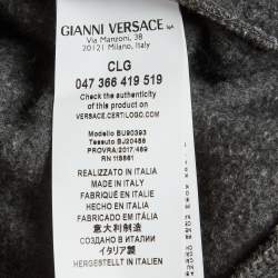 Pre Owned Versus Versace Grey Cotton Knit Logo Tape Zip Detail Hooded Jacket XL