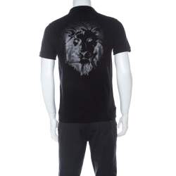 Pre Owned Versus Versace Black Cotton Pique Lion Head Logo Polo T Shirt L 