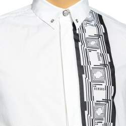 Pre Owned Versus Versace White Cotton Logo Printed Button Front Shirt M