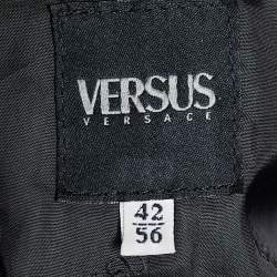 Versus Versace Black Leather Button Front Long Coat 3XL