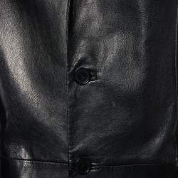 Versus Versace Black Leather Button Front Long Coat 3XL