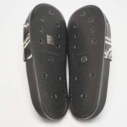 Vetements Black/Silver Chain Print Patent Leather Pool Slides Size 45