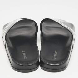 Vetements Black/Silver Chain Print Patent Leather Pool Slides Size 45
