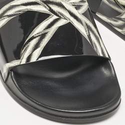Vetements Black/Silver Chain Print Patent Leather Pool Slides Size 45