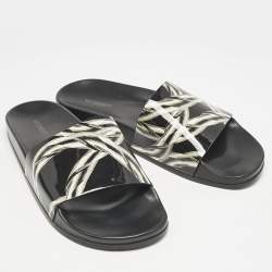 Vetements Black/Silver Chain Print Patent Leather Pool Slides Size 45