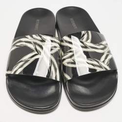 Vetements Black/Silver Chain Print Patent Leather Pool Slides Size 45