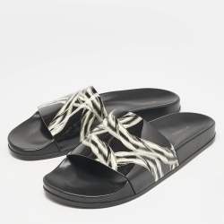 Vetements Black/Silver Chain Print Patent Leather Pool Slides Size 45