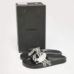 Vetements Black/Silver Chain Print Patent Leather Pool Slides Size 45