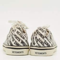 Pre Owned Vetements White/Black Logo Print Canvas Low Top Sneakers Size 41