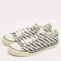 Pre Owned Vetements White/Black Logo Print Canvas Low Top Sneakers Size 41