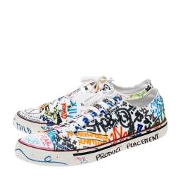Pre Owned Vetements White Graffiti Canvas Low Top Lace Up Sneakers Size 41