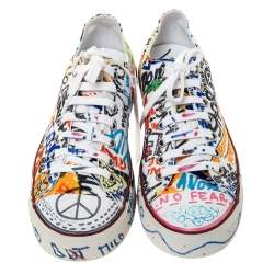 Pre Owned Vetements White Graffiti Canvas Low Top Lace Up Sneakers Size 41