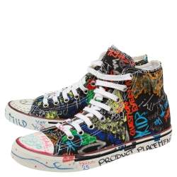 Vetements Multicolor Graffiti Print Canvas High-Top Sneakers Size 41