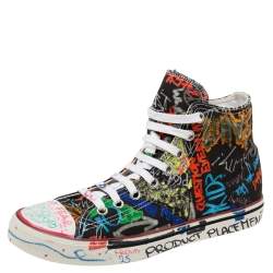 Vetements Multicolor Graffiti Print Canvas High-Top Sneakers Size 41
