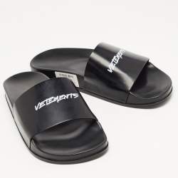 Vetements Black Leather Logo Flat Slides Size 43