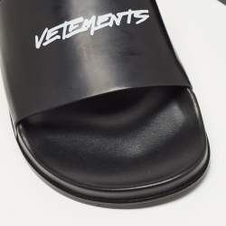 Vetements Black Leather Logo Flat Slides Size 43