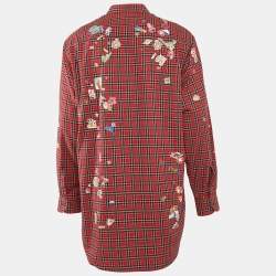 Pre Owned Vetements Red Plaid Sticker Print Chemises Oversized Shirt XS