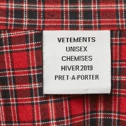 Pre Owned Vetements Red Plaid Sticker Print Chemises Oversized Shirt XS