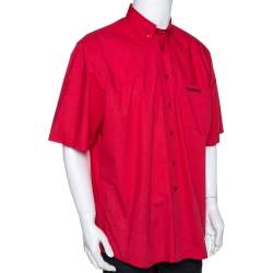 Pre Owned Vetements Red Embroidered Cotton Button Down Short Sleeve Shirt XL