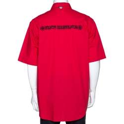 Pre Owned Vetements Red Embroidered Cotton Button Down Short Sleeve Shirt XL