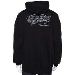 Vetements Black Cotton Graphic Print Oversized Hoodie S