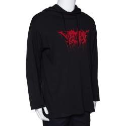Vetements Black Printed Cotton Jersey Hooded Sweatshirt XS