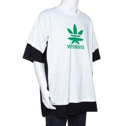 Pre Owned Vetements Monochrome Leaf Logo Print Cotton Double Layered T-Shirt S