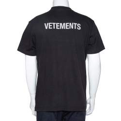 Pre Owned Vetements Charcoal Cotton Staff Print Crew Neck T Shirt L