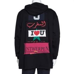 Pre Owned Vetements Black Knit 'Bulldog Spirit' Patchwork Hoodie XS