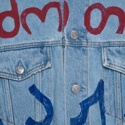 Pre Owned Vetements Blue Printed Denim Spiked Oversized Jacket M