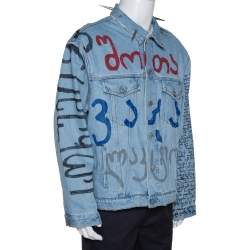 Pre Owned Vetements Blue Printed Denim Spiked Oversized Jacket M