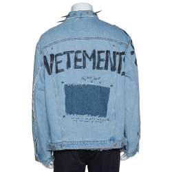 Pre Owned Vetements Blue Printed Denim Spiked Oversized Jacket M
