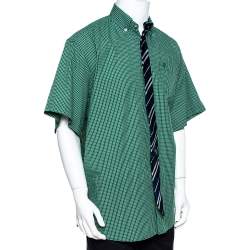 Pre Owned Vetements Green Checked Cotton Tie Trim Oversized Shirt M