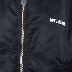 Vetements Black & Orange Synthetic Logo Print Reversible Bomber Jacket XS