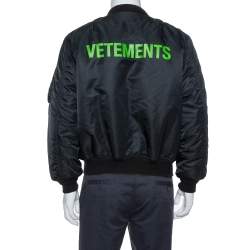 Vetements Black & Orange Synthetic Logo Print Reversible Bomber Jacket XS