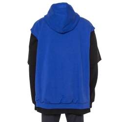 Pre Owned Vetements Blue & Black Embroidered Cotton Oversized Hoodie S